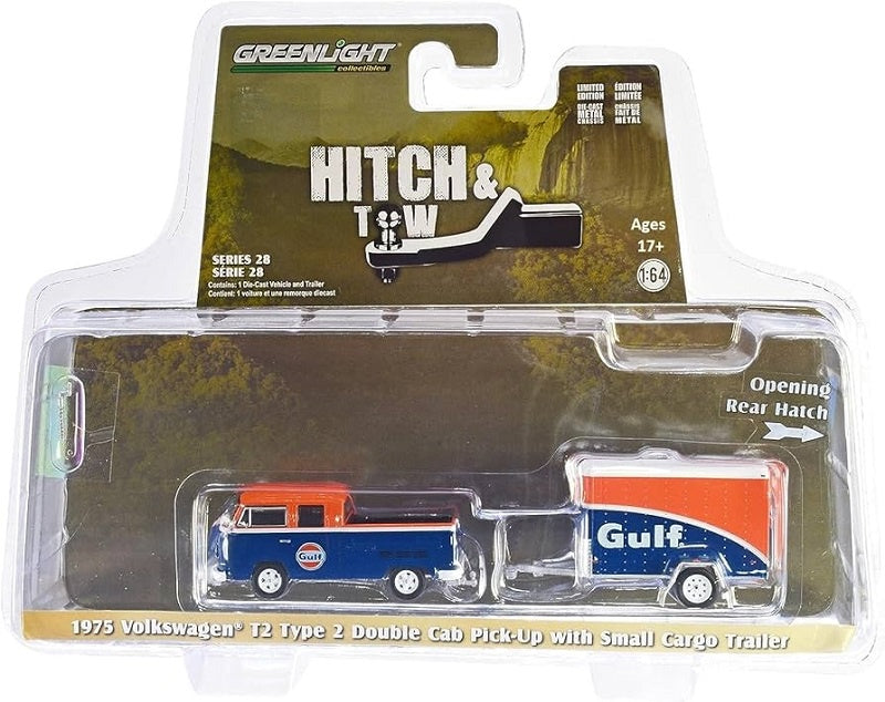 GL 1:64 1975 VW Type 2 (T2) D/Cab P/up w/ Cargo Trailer